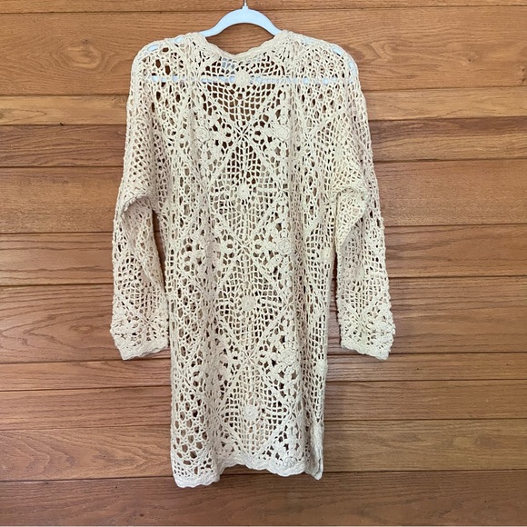 Vintage 90s Capacity crochet silk knit sequin open front cardigan sweater - Picture 4 of 6